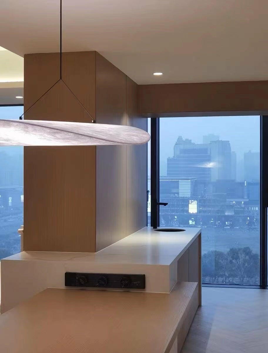 Customer photo review of Pendant Light, Tense, Mulberry Silk Diffuser, Black Frame, LED, Dimmable