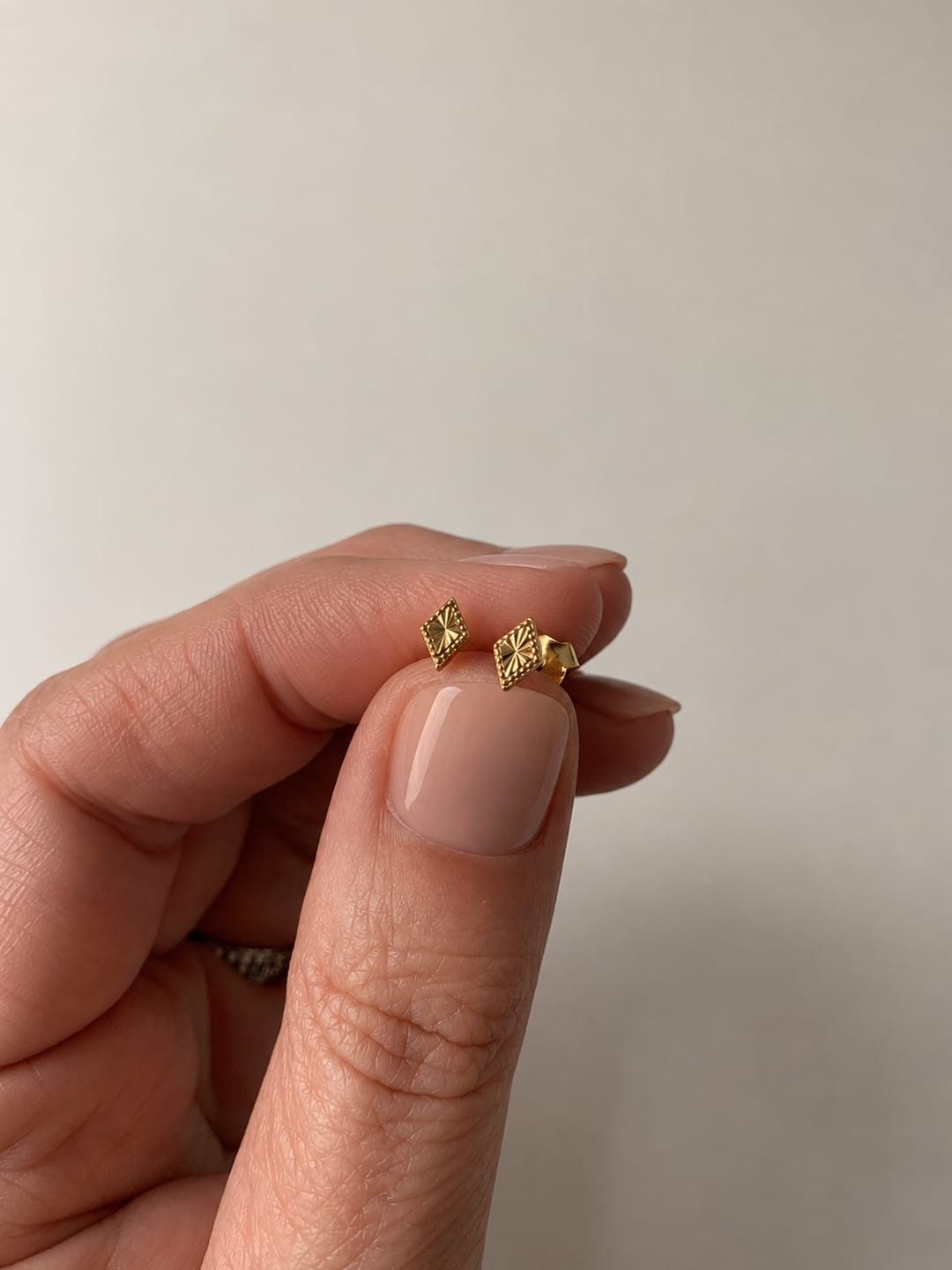 Customer photo review of 18ct Gold Vermeil Diamond Shape Sunburst Stud Earrings
