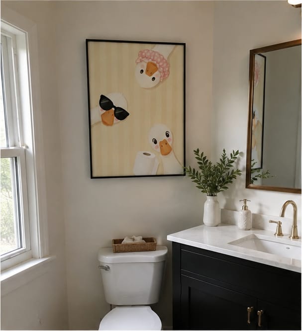 Customer photo review of Funny Duck Bathroom Canvas Wall Art