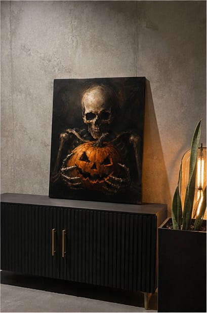 Customer photo review of Halloween Skeleton Pumpkin Canvas Wall Art