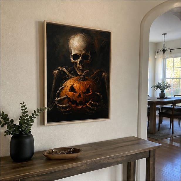 Customer photo review of Halloween Skeleton Pumpkin Canvas Wall Art