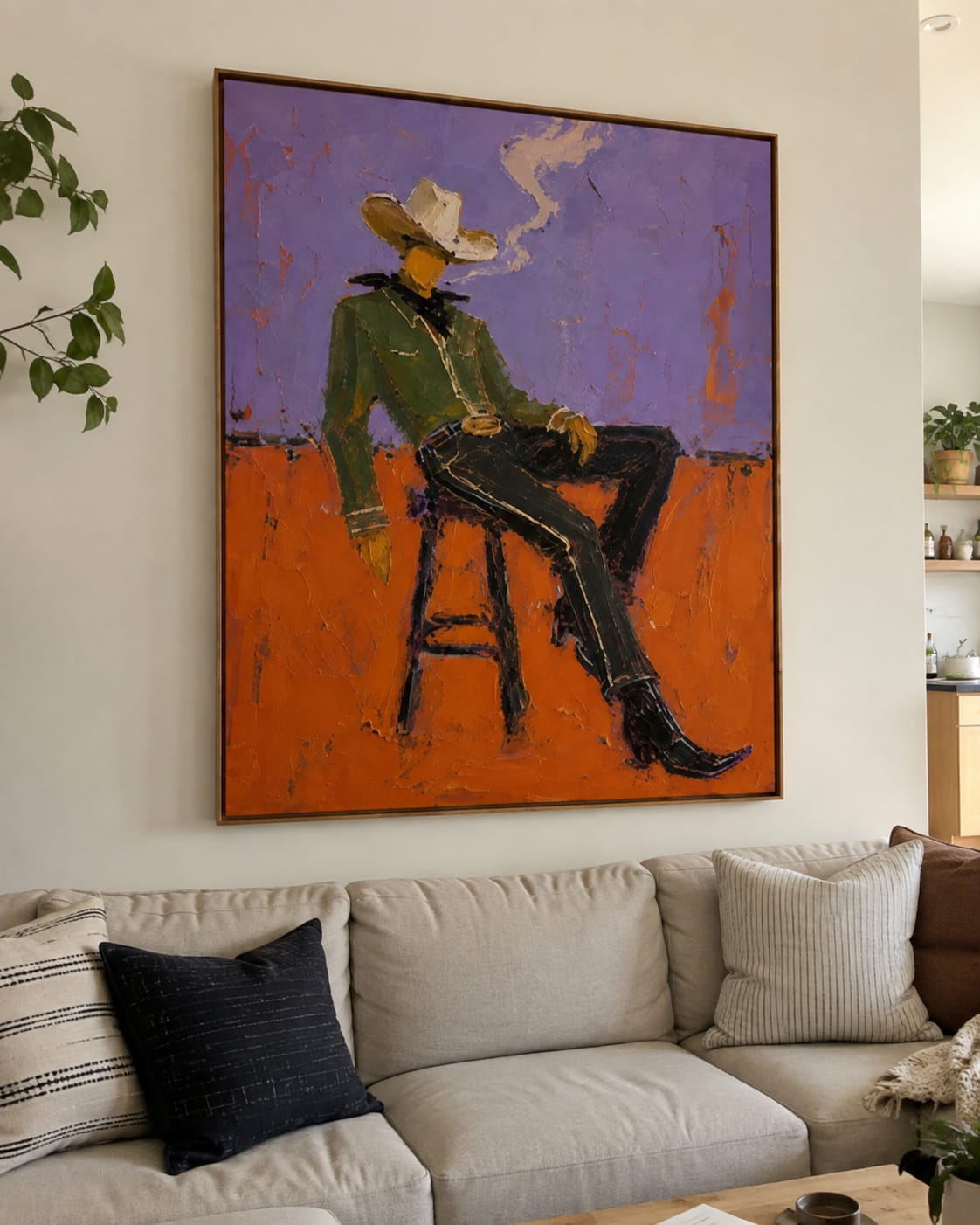 Customer photo review of Purple Smoke-Seated Cowboy Oil Painting