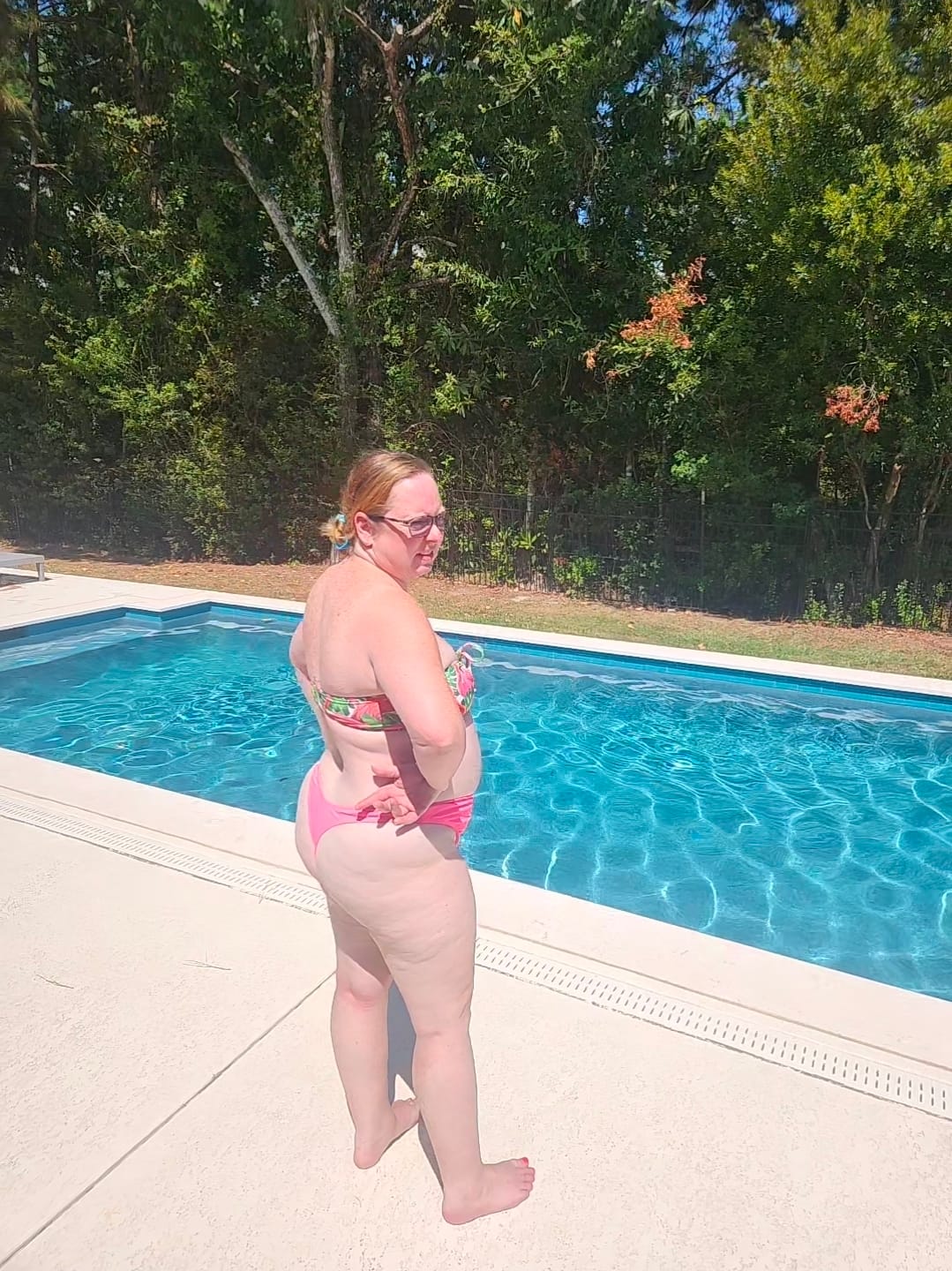 Customer photo review of Hot Pink Rib Thong Bikini Bottom final sale