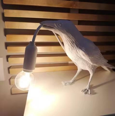 Customer photo review of Table Lamp, Raven Resin Sculpture, E14 Edison Bulb, White or Black