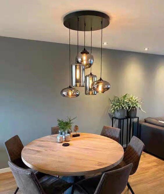Customer photo review of Bottle Pendant Light, Hand-Blown Smoke Gray Glass, Black, E27