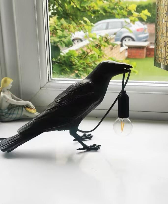 Customer photo review of Table Lamp, Raven Resin Sculpture, E14 Edison Bulb, White or Black