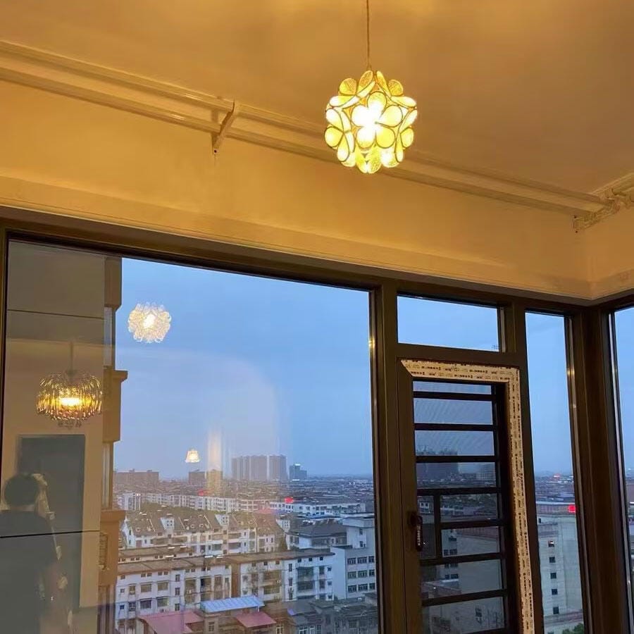Customer photo review of Glass Petal Pendant Light, Handblown Shade, Brass Fitting, E26/E27