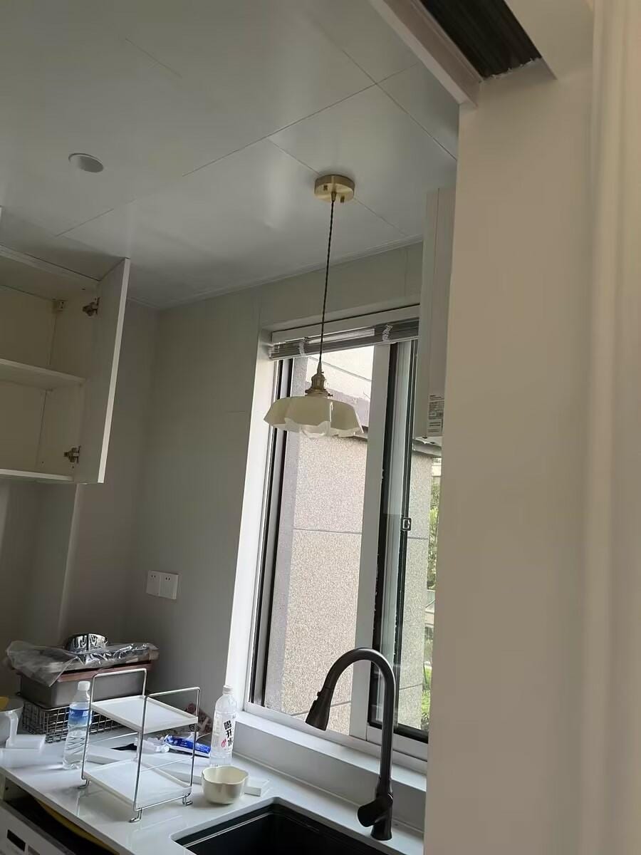 Customer photo review of French Flower Pendant Light, Pleated Glass Shade, Brass, E27