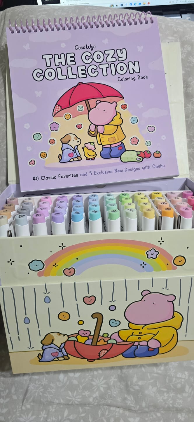 Customer photo review of Ohuhu x Coco Wyo Cozy Mood Coloring Kit, Honolulu B 48 Colors Alcohol Markers with Brush & Fine Dual Tips, Coloring Book with Mood Tracker Pages
