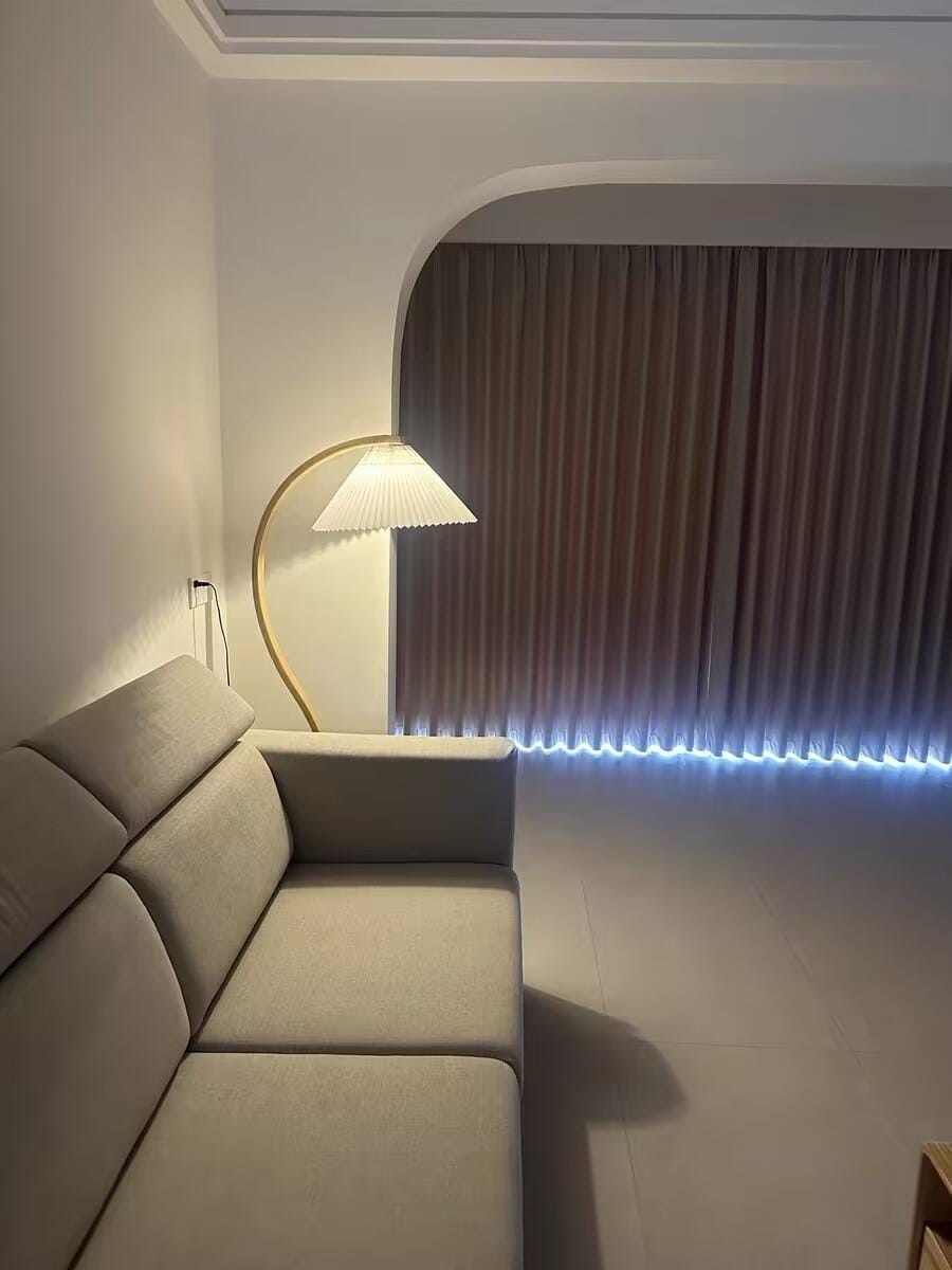 Customer photo review of Floor Lamp, Caprani Beechwood & Linen Shade, E26/E27, Plug-In
