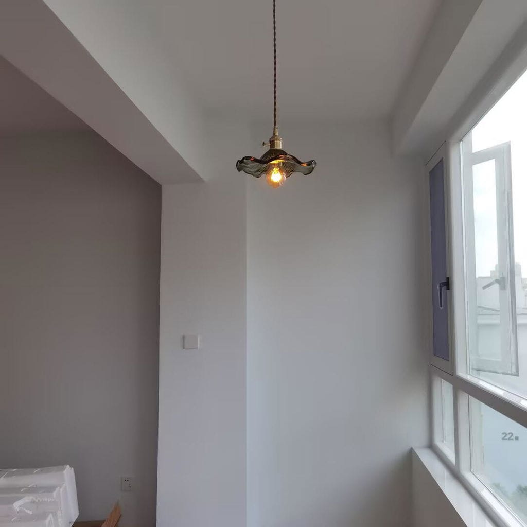 Customer photo review of Pendant Light, Fluted Hibiscus Glass Shade, Brushed Brass, E26/E27