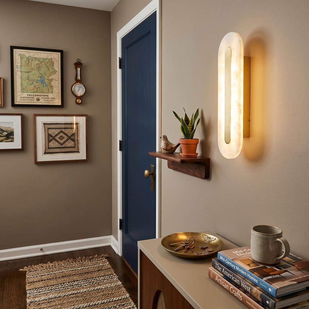 Customer photo review of Wall Sconce, Genuine Alabaster & Brass, Integrated LED, Dimmable