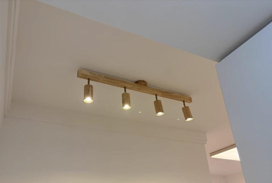 Customer photo review of Ceiling Light, Natural Wood Shade Track Spotlight, E27, 1-5 Head