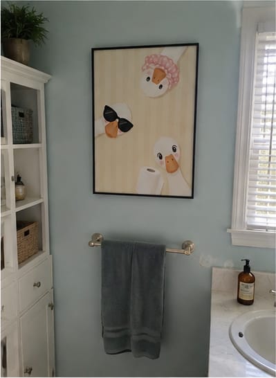 Customer photo review of Funny Duck Bathroom Canvas Wall Art