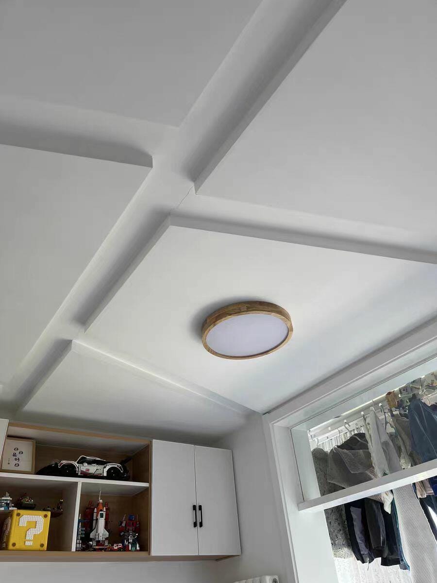 Customer photo review of Ceiling Light, Natural Rubberwood, Slim Flush Mount, Integrated LED