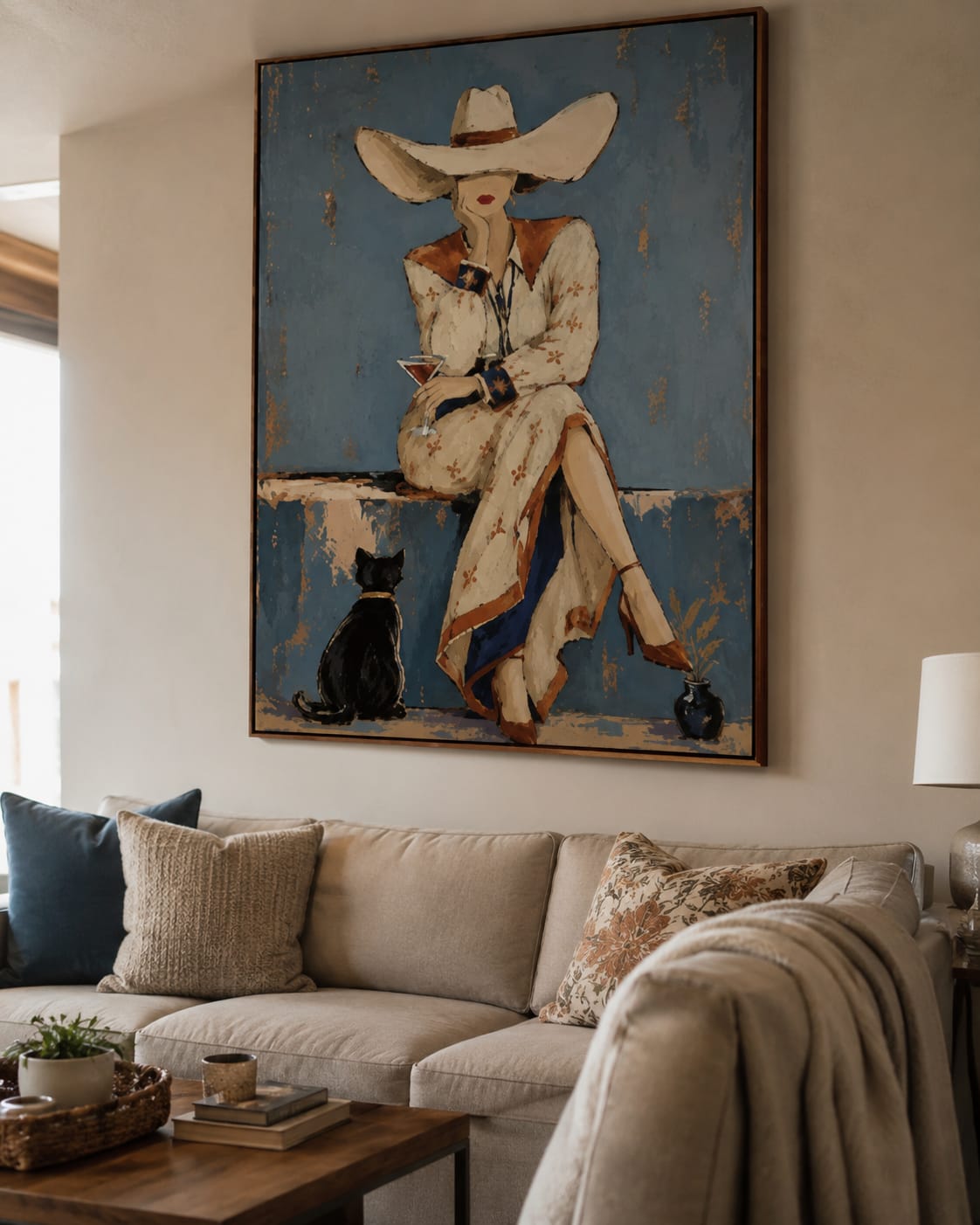 Customer photo review of Blue Hour-Cowgirl Cocktail Oil Painting