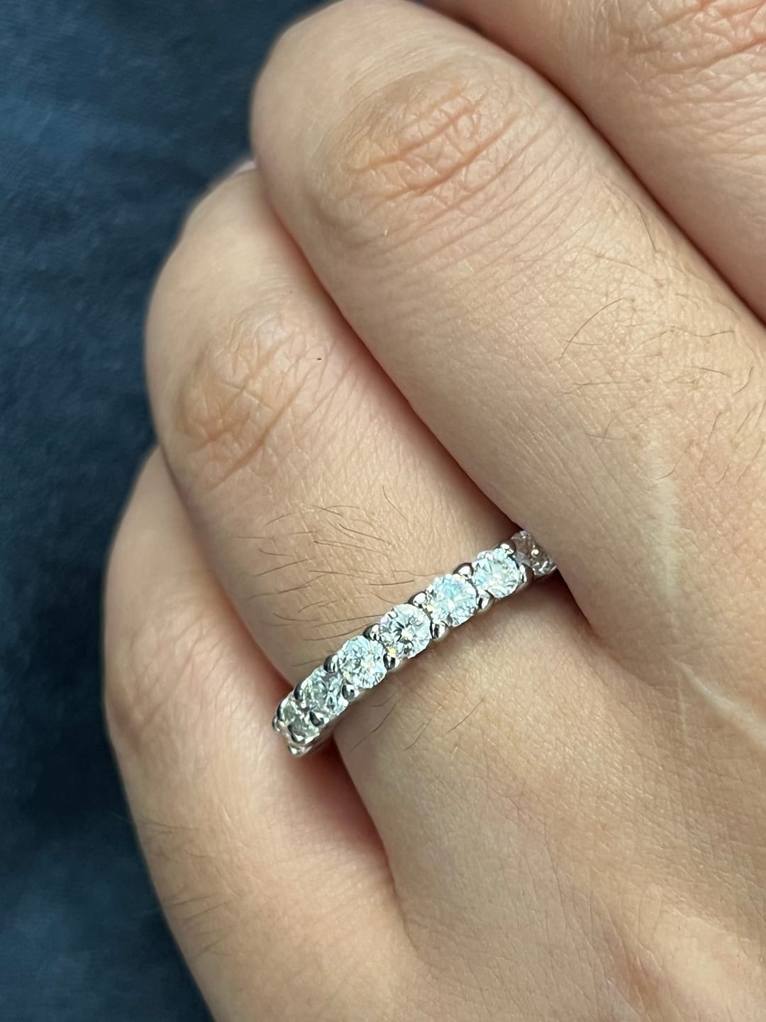 Customer photo review of Louily Classic Half Eternity Round Cut Wedding Band