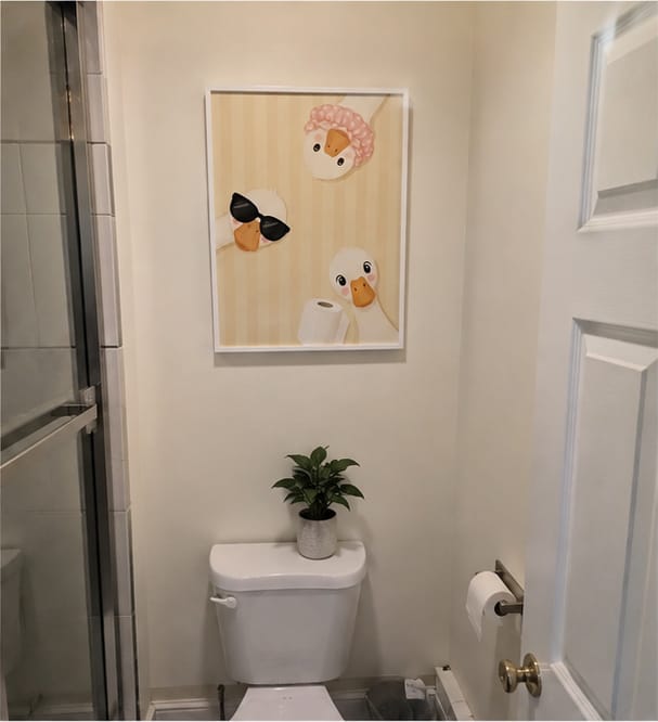 Customer photo review of Funny Duck Bathroom Canvas Wall Art