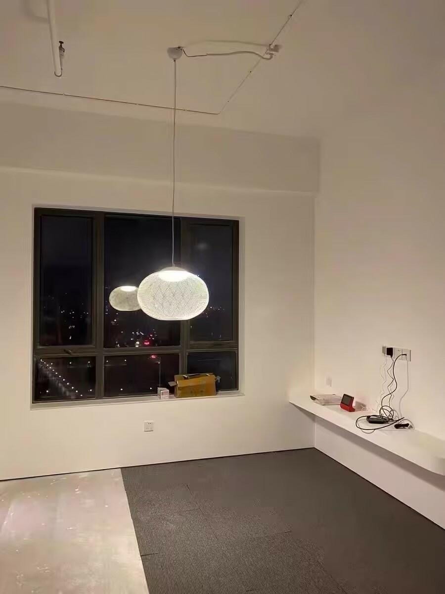 Customer photo review of Pendant Light, Latticed Iron Mesh Shade, Black or White, Integrated LED