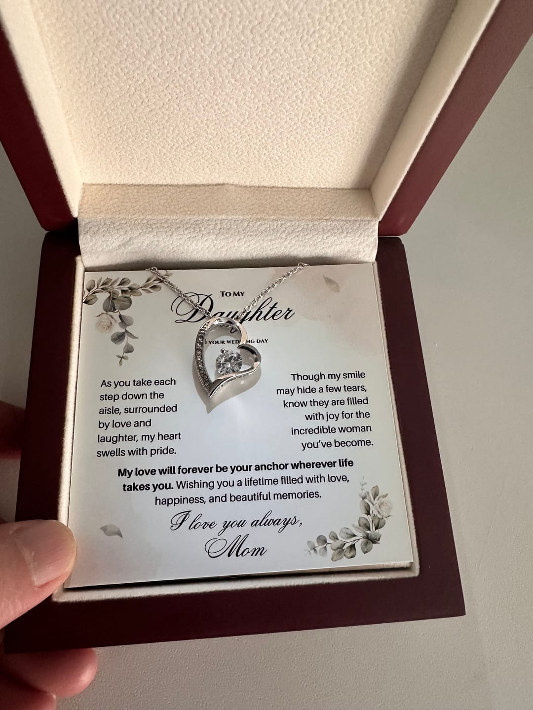 Customer photo review of To My Daughter on Your Wedding Day – Forever Love Necklace (D37)