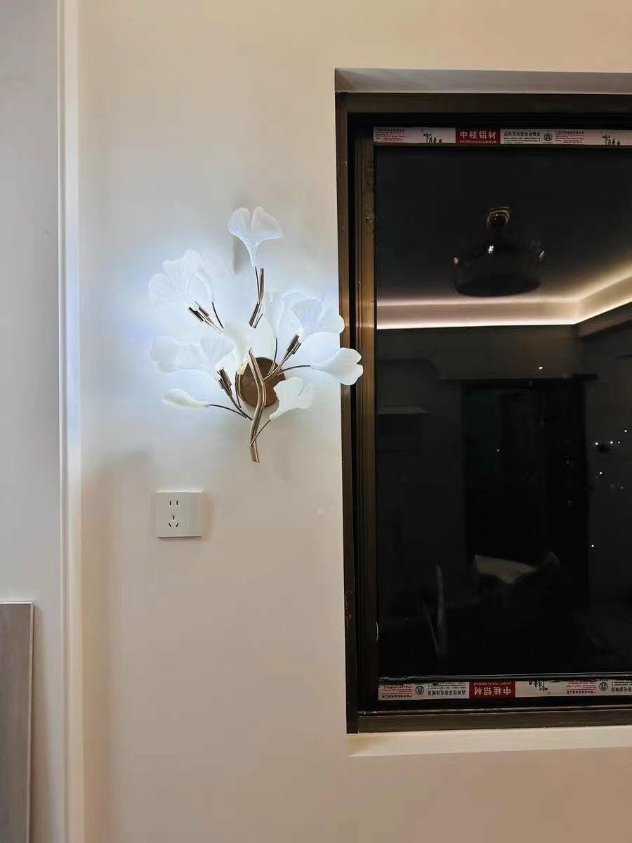 Customer photo review of Wall Lamp, White Ceramic Ginkgo Leaves, G9, Gold or Nickel Finish