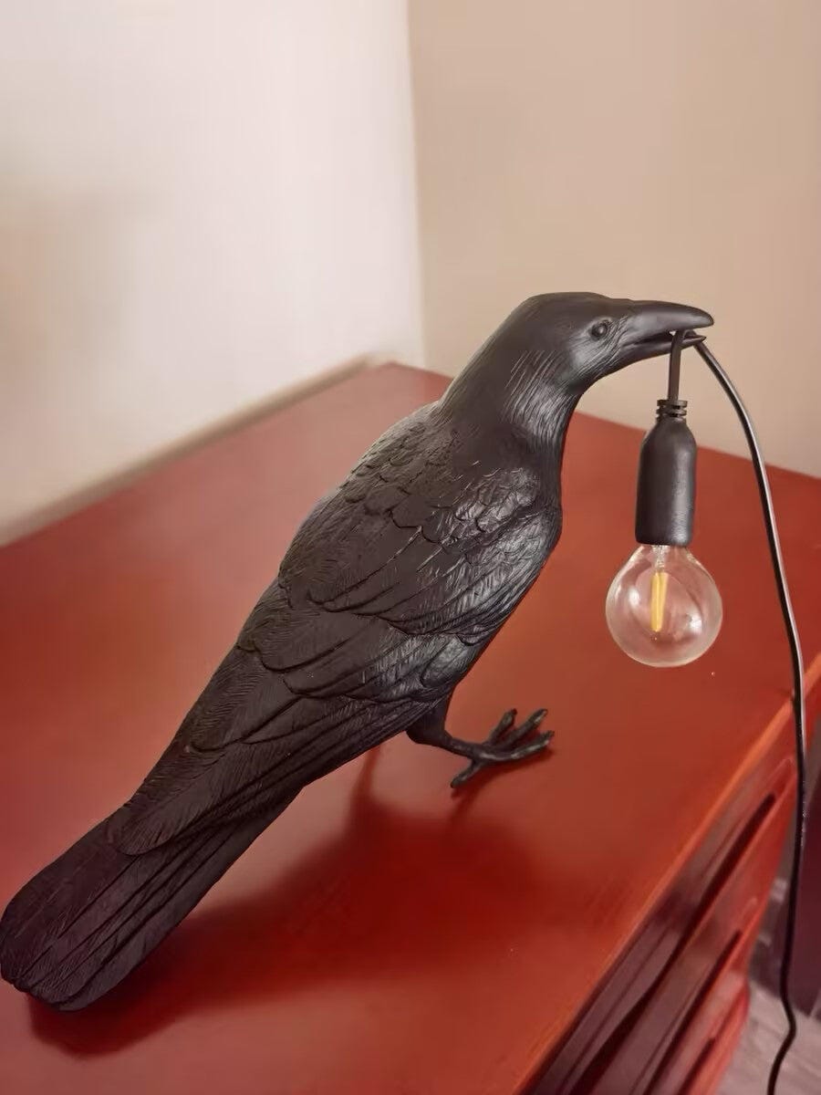 Customer photo review of Table Lamp, Raven Resin Sculpture, E14 Edison Bulb, White or Black