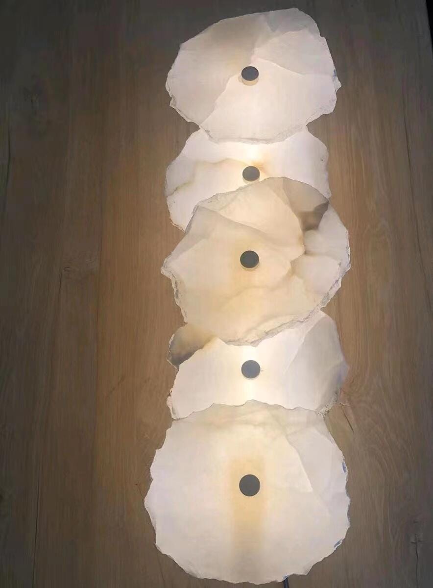 Customer photo review of Petra Wall Sconce, Genuine Alabaster Shade, Gold Finish, Integrated LED