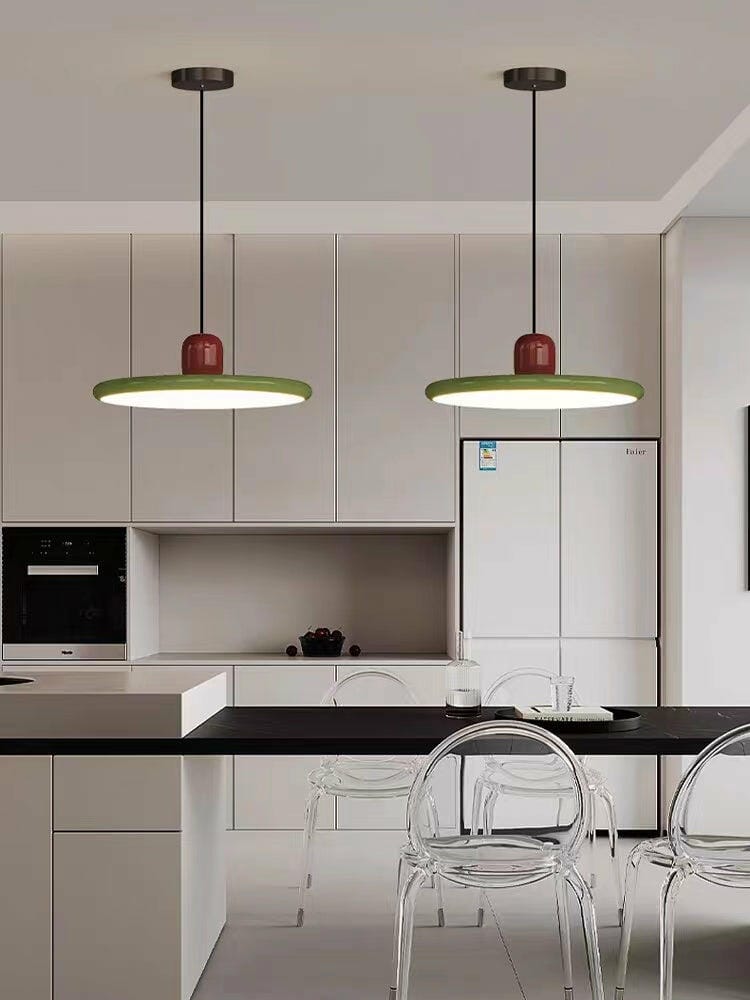 Customer photo review of Lola Pendant Light, Round Disc, White Shade, Integrated LED, Dimmable