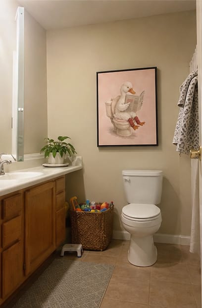 Customer photo review of Funny Duck Bathroom Canvas Wall Art