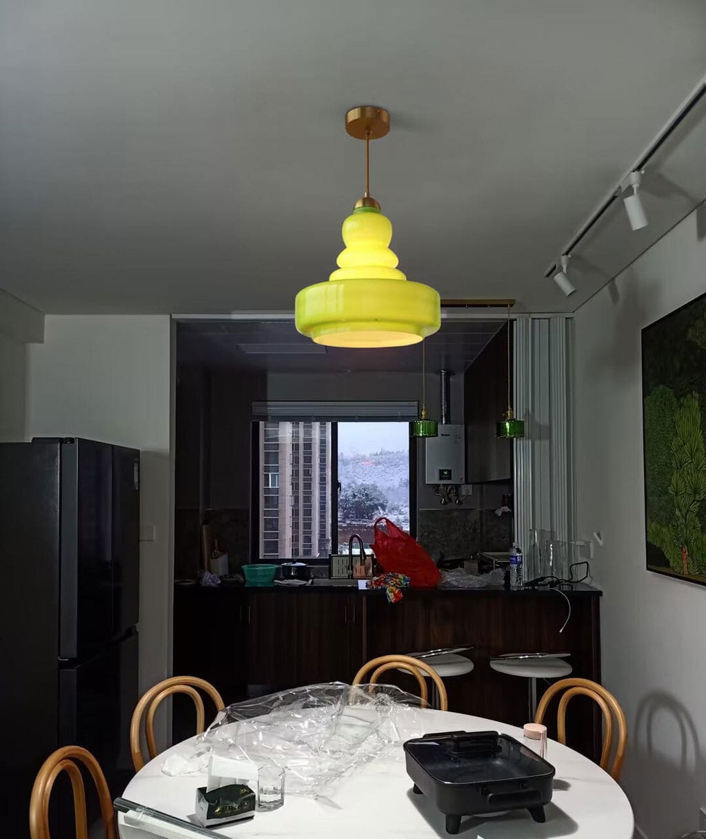 Customer photo review of Schoolhouse Pendant Light, Glass Shade, Beige or Green, E27