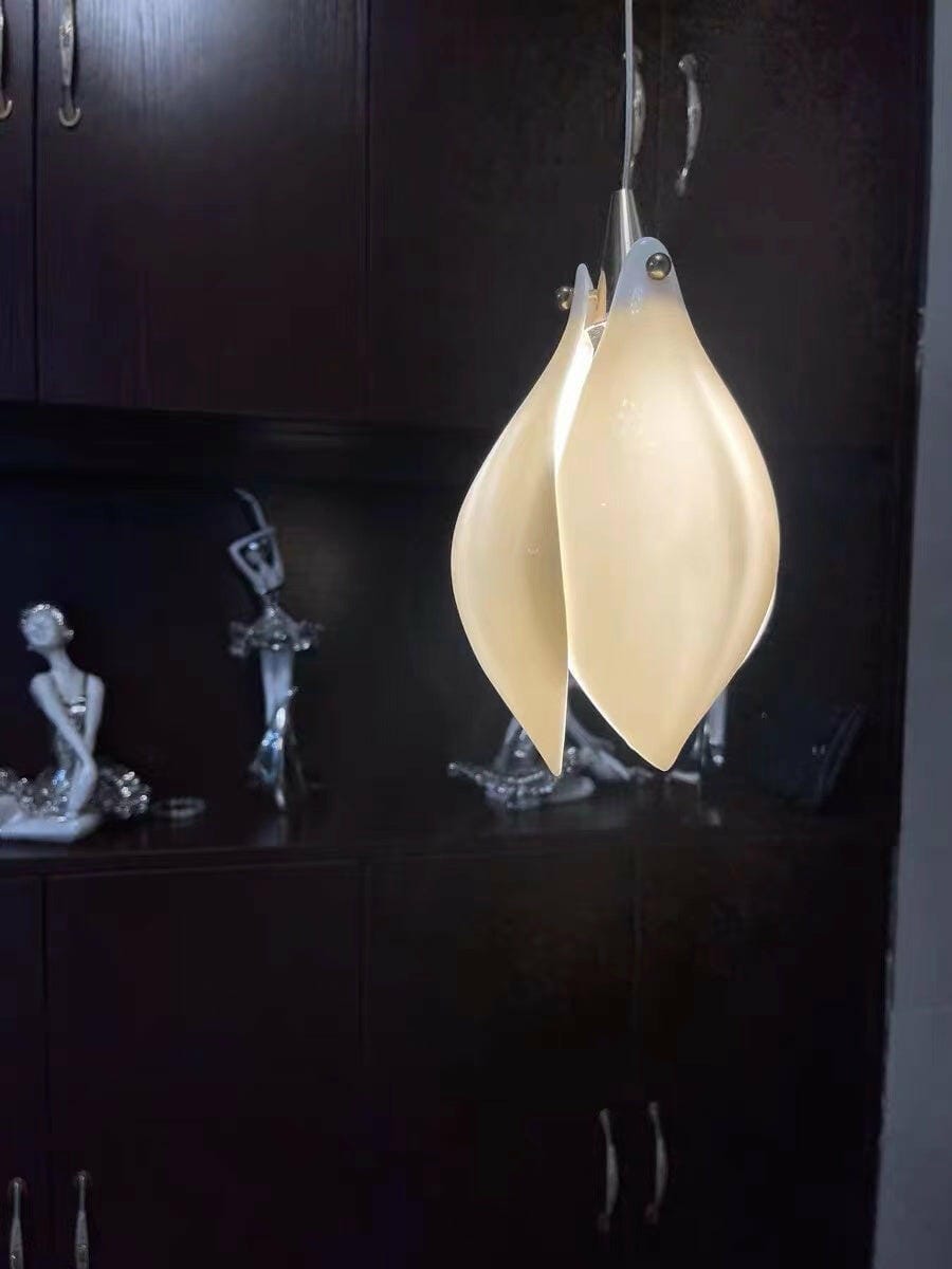 Customer photo review of Pendant Light, Ceramic Flower Shades, Brass & White, G9 LED