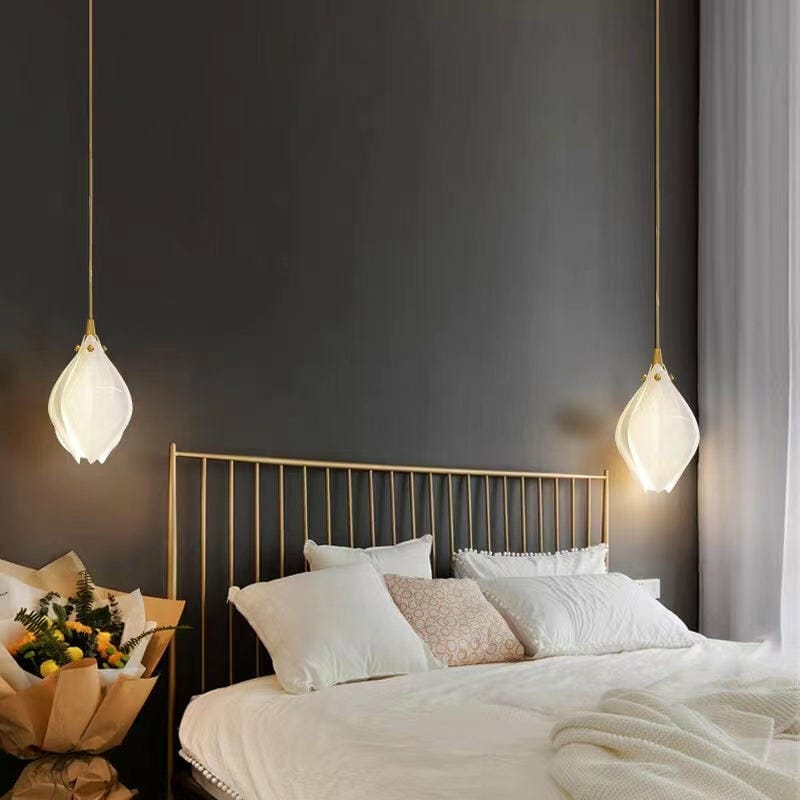 Customer photo review of Pendant Light, Ceramic Flower Shades, Brass & White, G9 LED