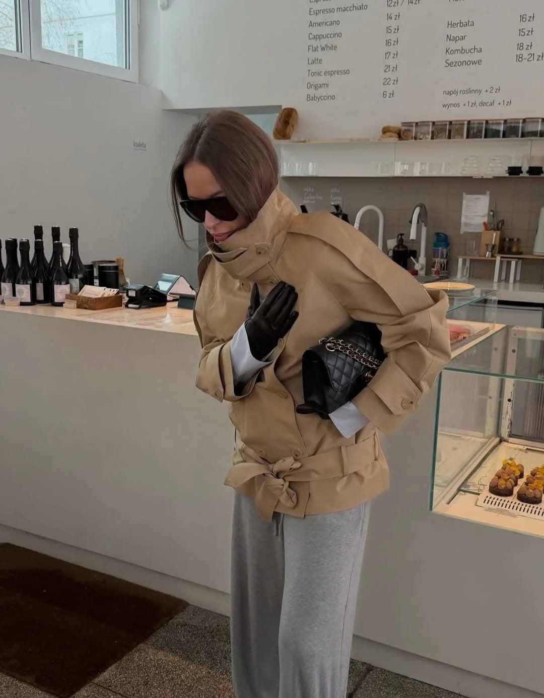 Customer photo review of Anna High Neck Cropped Utility Trench Coat
