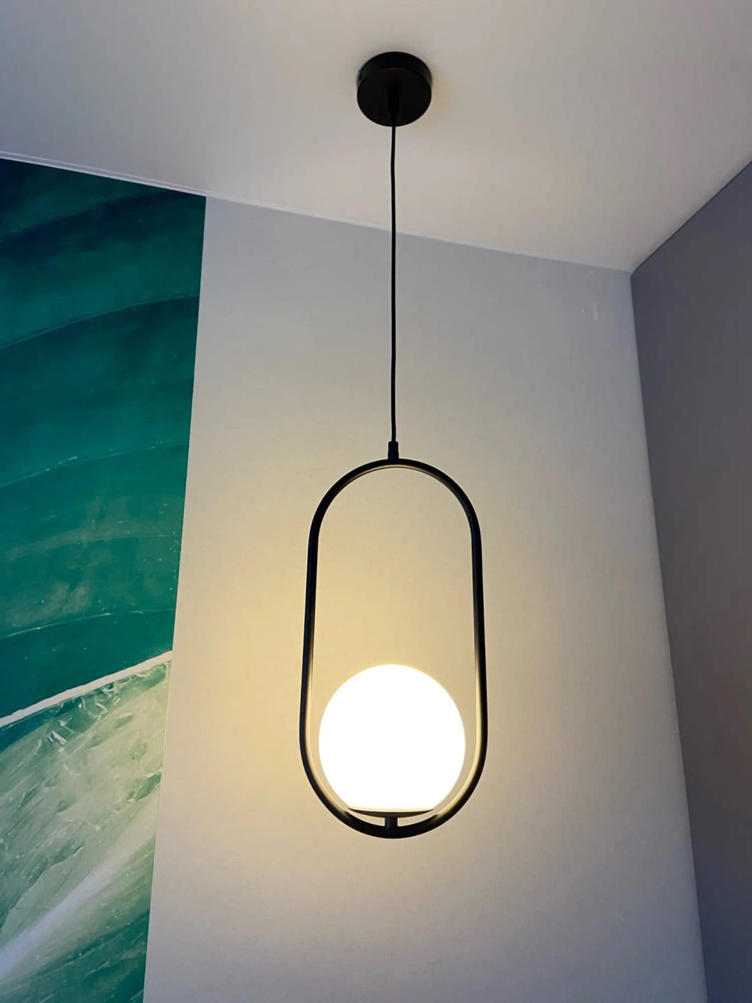 Customer photo review of Mila Pendant Light, White Glass Globe, Brass, Black or Silver, E27