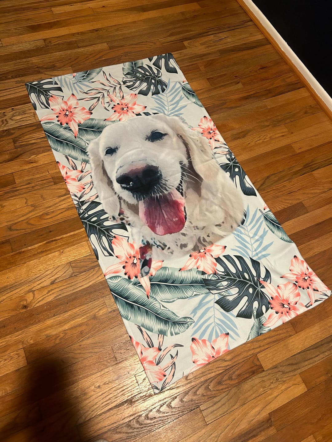 Customer photo review of Custom Pet Portrait Beach Towel: Personalized Dog Photo Gift