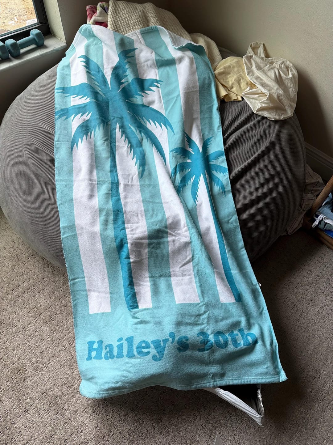 Customer photo review of Personalized Retro Beach Towel: Custom Name, Vibrant Colors
