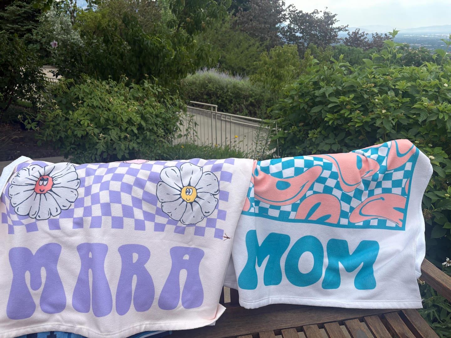 Customer photo review of Retro Floral Personalized Beach Towel: Custom Name Vacation Gift