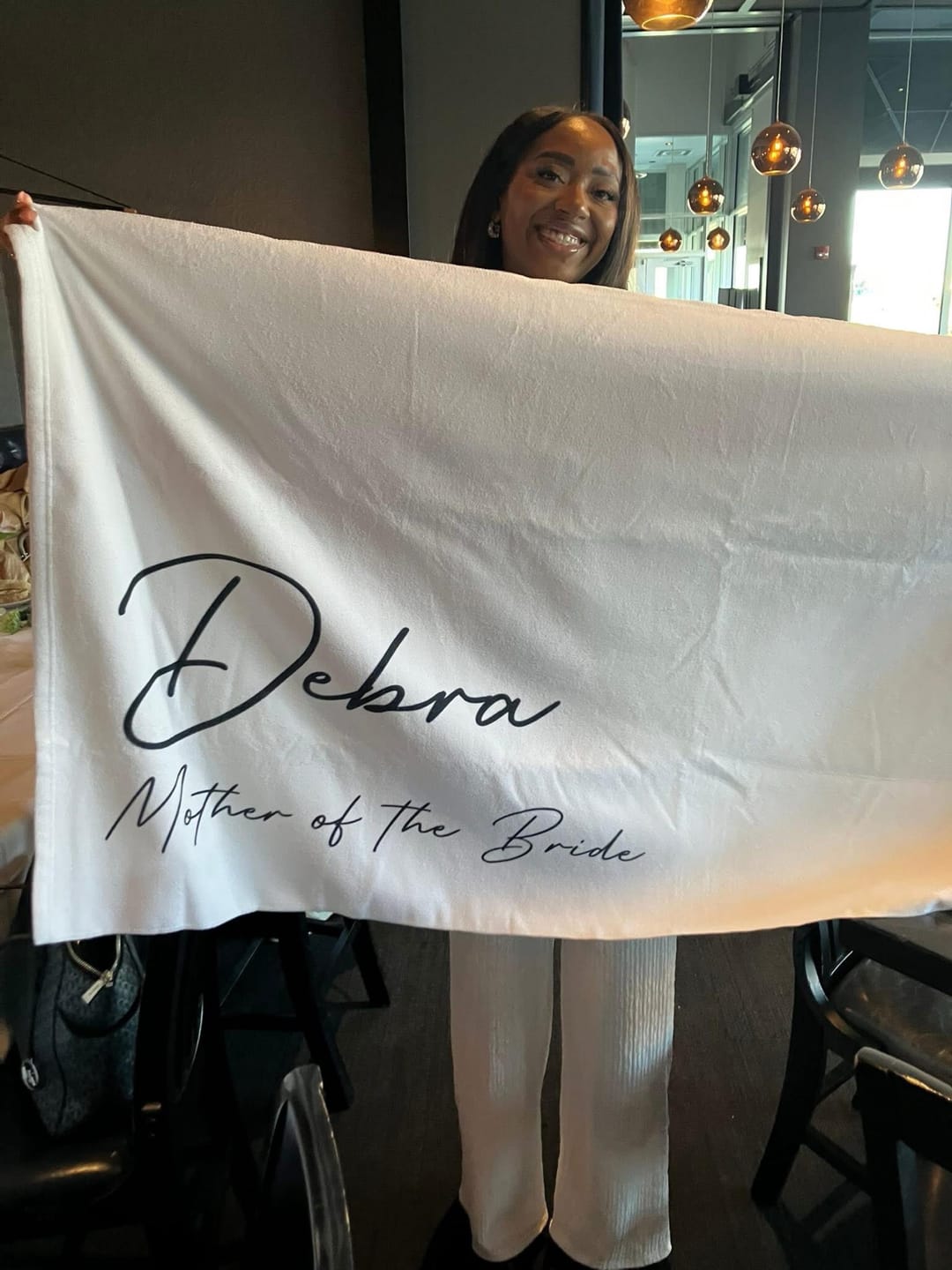 Customer photo review of Personalized Script Name Beach Towel: Custom Birthday Vacation Gift