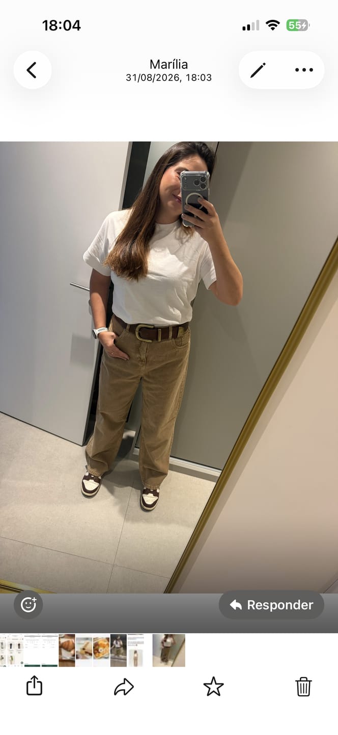Customer photo review of Calça Jeans Reta Araçá Marrom Claro
