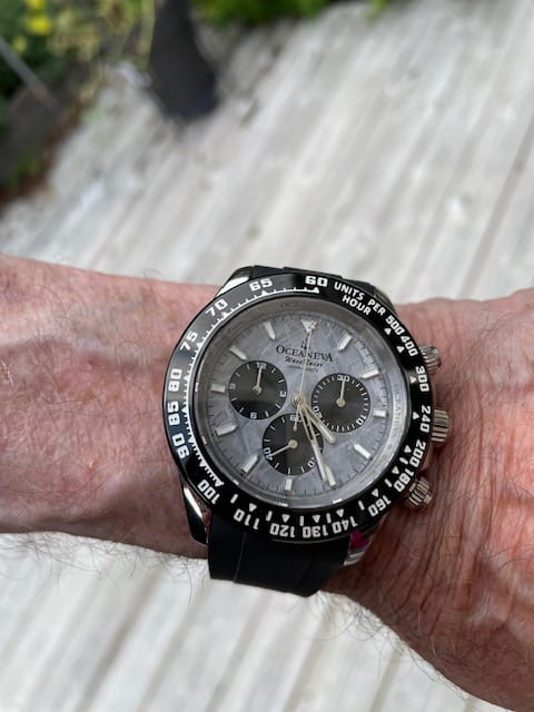 Customer photo review of Oceaneva WaveRacer 1000m Mechanical Chronograph Automatic Grade 5 Titanium Watch Meteorite