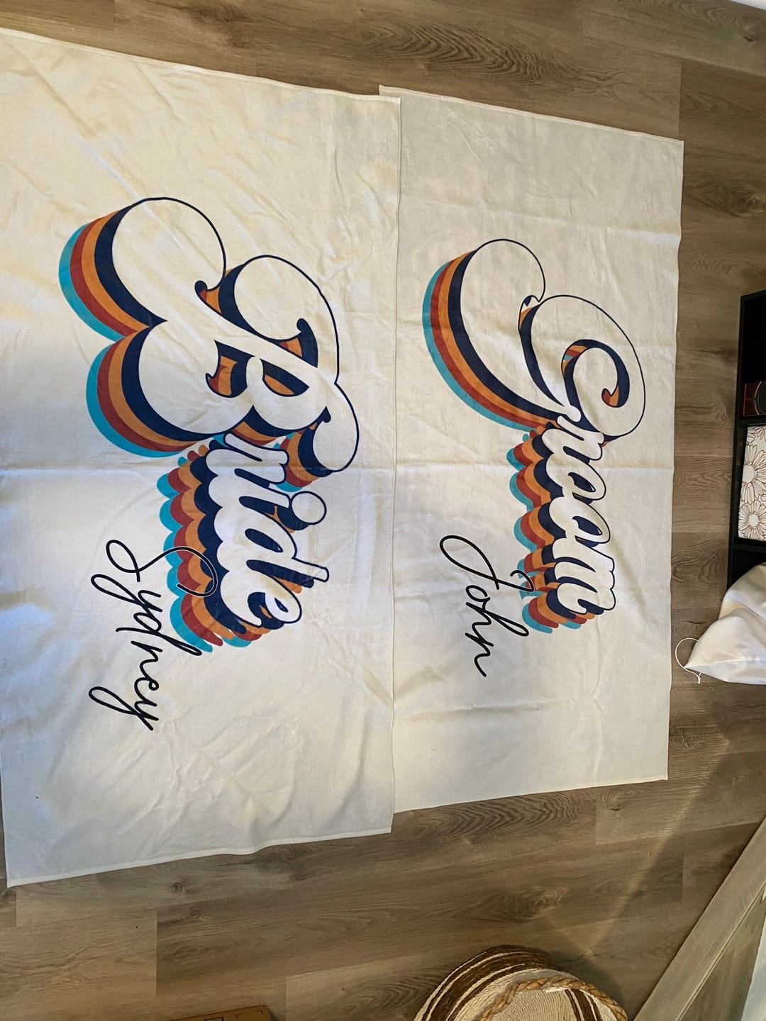 Customer photo review of Personalized Mr. or Mrs. Beach Towel: Honeymoon Gift