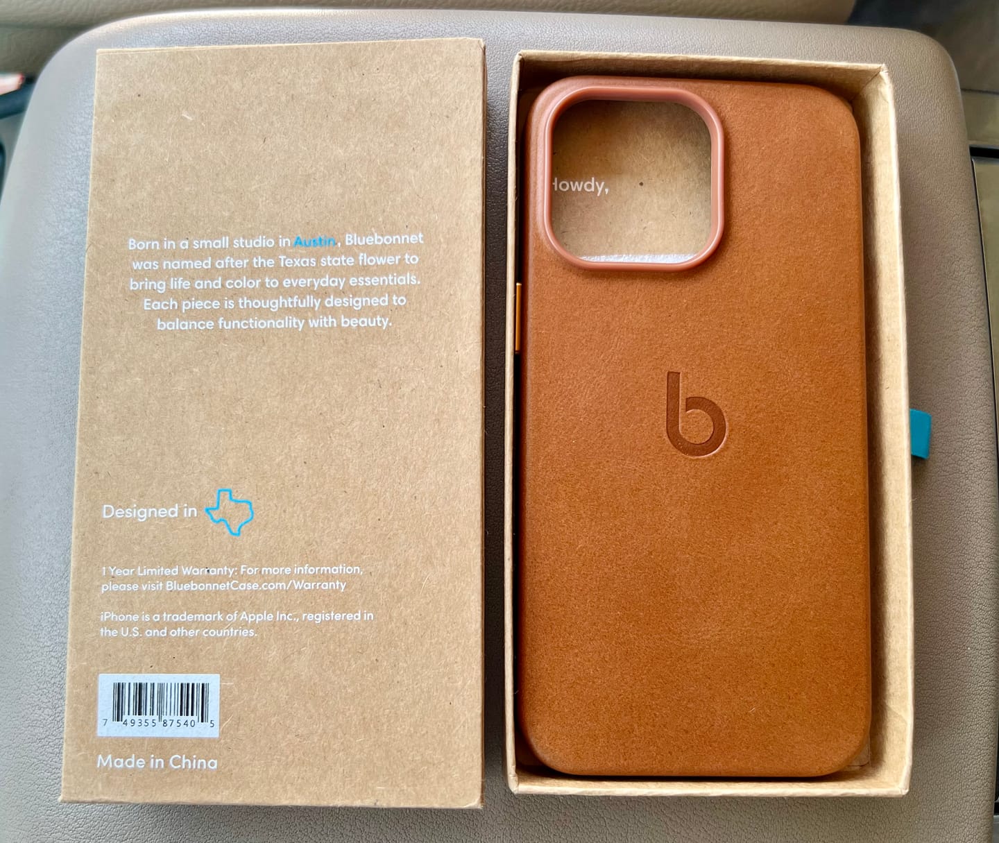 Customer photo review of The Minimalist Full-Grain Leather iPhone 13 Pro MagSafe Case - Saddle Tan