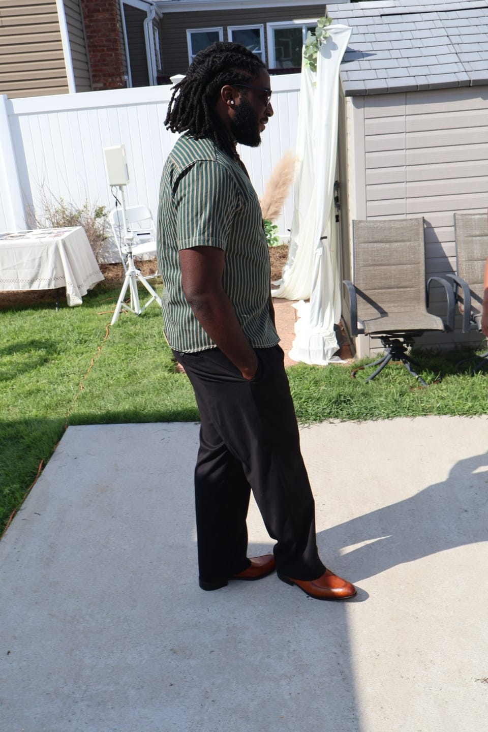 Customer photo review of “STAY TRUE” Embroidered Patch Retro Stripe Stand-Collar Shirt