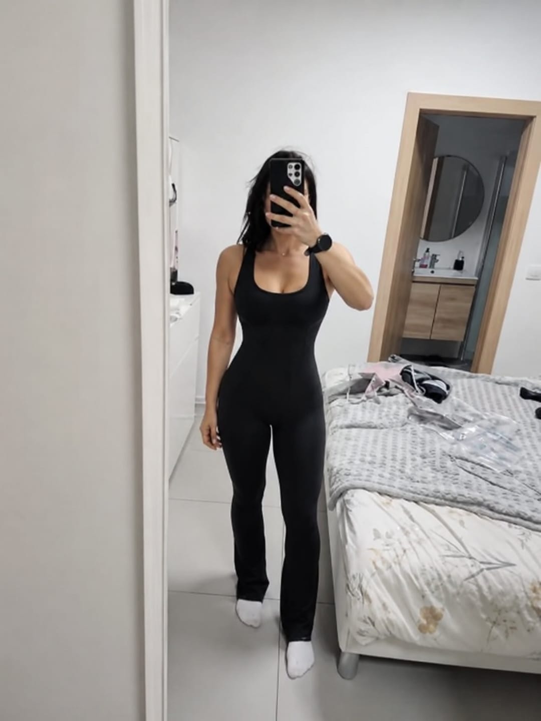 Customer photo review of Women’s Sculpting Workout Jumpsuit – Contour Lift