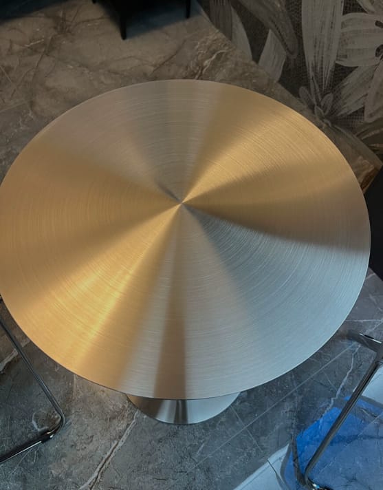 Customer photo review of Industrial Round Stainless Steel Silver Dining Table