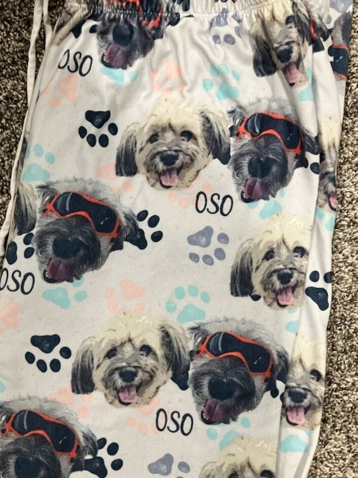 Customer photo review of Custom Paw Deaign Pet Portrait Pajama Pants: Personalized Dog or Cat Photo