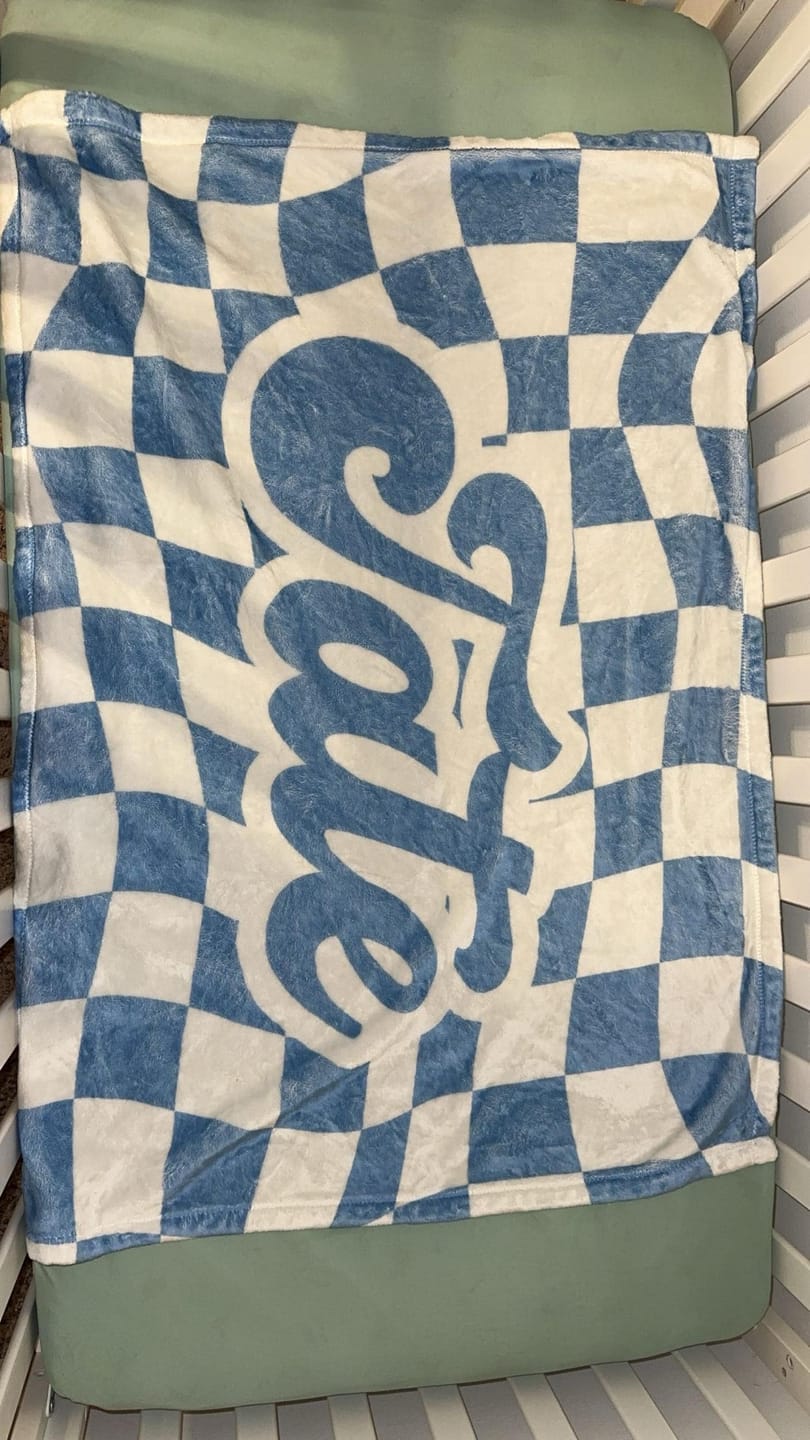 Customer photo review of Personalized Checker Design Blanket – Custom Minky or Sherpa