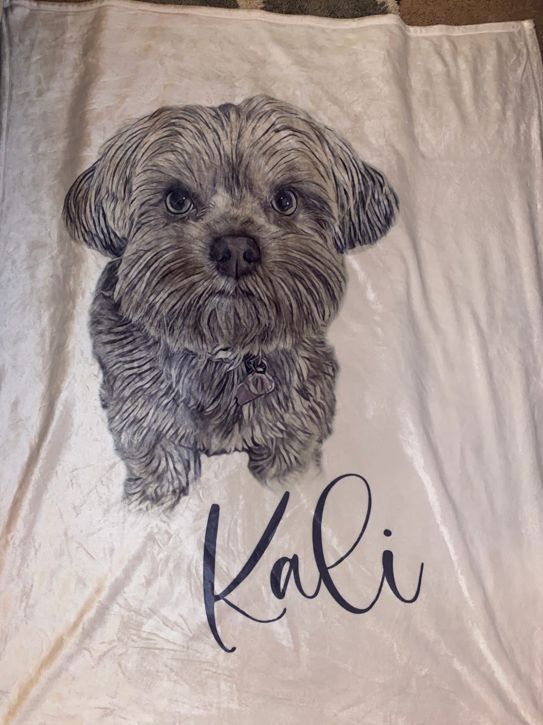 Customer photo review of Custom Pet Portrait Blanket: Personalized Dog or Cat Photo Blanket