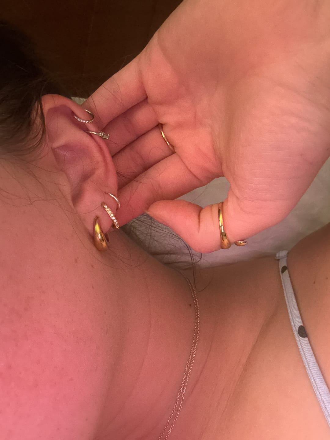 Customer photo review of Audrey Gold Hoop Earrings