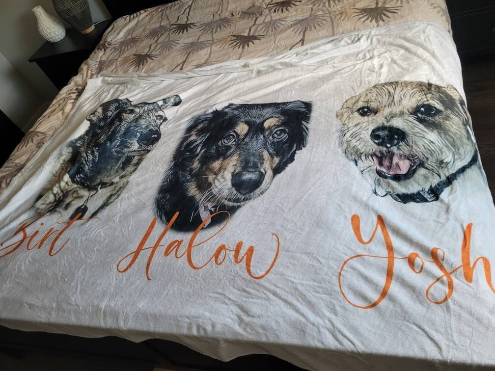 Customer photo review of Custom Pet Portrait Blanket: Personalized Dog or Cat Photo Blanket